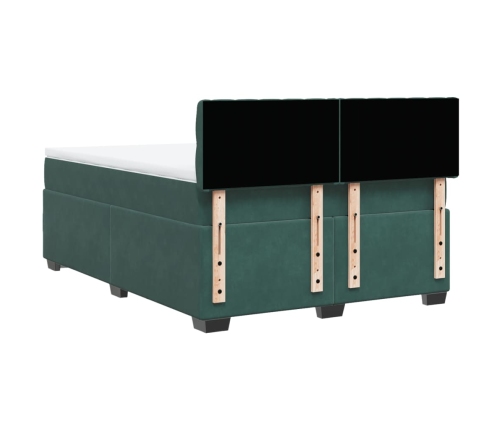 Cama box spring con colchón terciopelo verde oscuro 140x200 cm