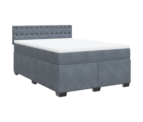 Cama box spring con colchón terciopelo gris oscuro 140x200 cm