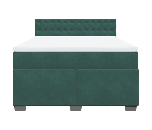 Cama box spring con colchón terciopelo verde oscuro 140x200 cm