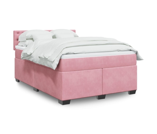 Cama box spring con colchón terciopelo rosa 140x200 cm