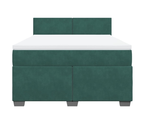 Cama box spring con colchón terciopelo verde oscuro 160x200 cm