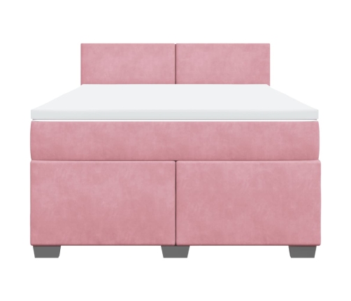 Cama box spring con colchón terciopelo rosa 160x200 cm