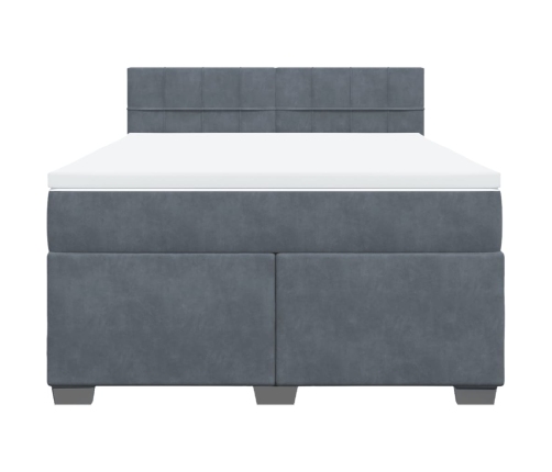 Cama box spring con colchón terciopelo gris oscuro 160x200 cm