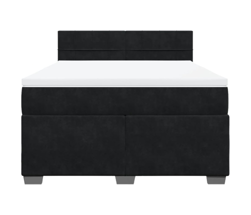 Cama box spring con colchón terciopelo negro 160x200 cm