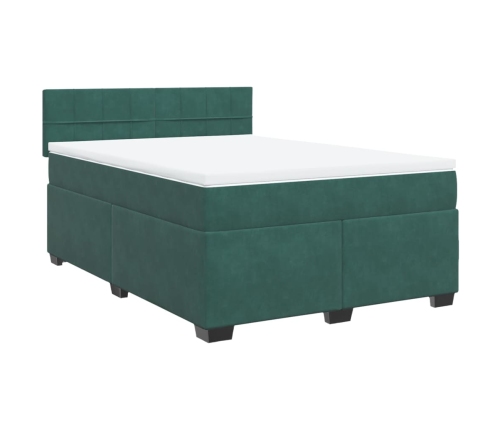 Cama box spring con colchón terciopelo verde oscuro 160x200 cm