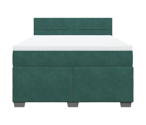 Cama box spring con colchón terciopelo verde oscuro 160x200 cm