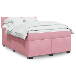 Cama box spring con colchón terciopelo rosa 160x200 cm