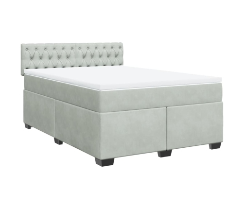 Cama box spring con colchón terciopelo gris claro 160x200 cm