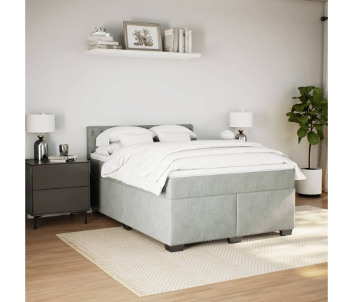 Cama box spring con colchón terciopelo gris claro 160x200 cm