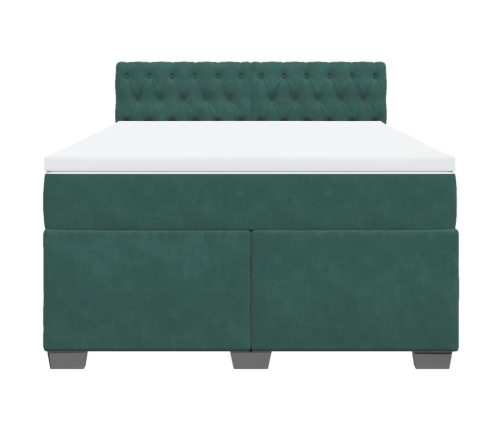 Cama box spring con colchón terciopelo verde oscuro 160x200 cm