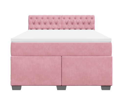Cama box spring con colchón terciopelo rosa 160x200 cm