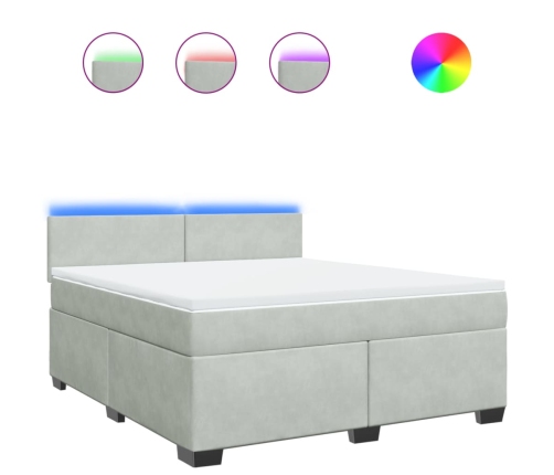 Cama box spring con colchón terciopelo gris claro 180x200 cm