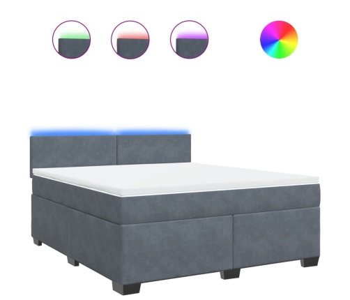 Cama box spring con colchón terciopelo gris oscuro 180x200 cm