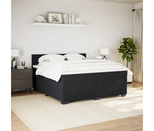 Cama box spring con colchón terciopelo negro 180x200 cm