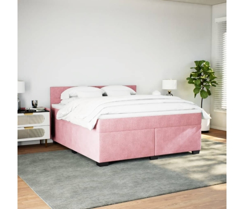 Cama box spring con colchón terciopelo rosa 180x200 cm