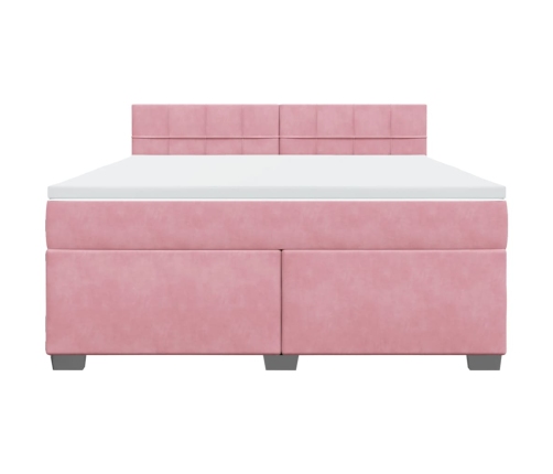 Cama box spring con colchón terciopelo rosa 180x200 cm