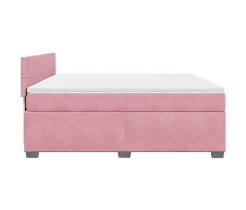 Cama box spring con colchón terciopelo rosa 180x200 cm