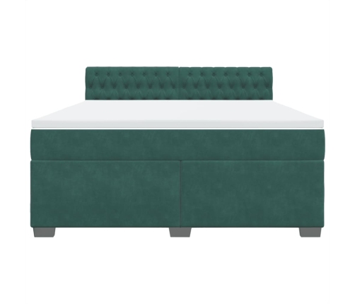 Cama box spring con colchón terciopelo verde oscuro 180x200 cm