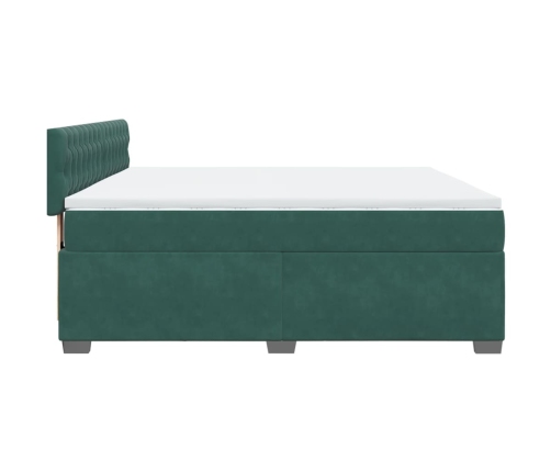 Cama box spring con colchón terciopelo verde oscuro 180x200 cm