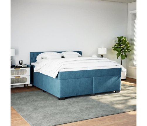 Cama box spring con colchón terciopelo azul 180x200 cm