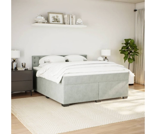 Cama box spring con colchón terciopelo gris claro 180x200 cm