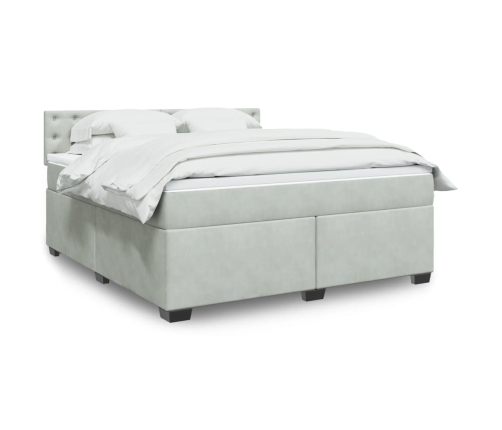 Cama box spring con colchón terciopelo gris claro 180x200 cm