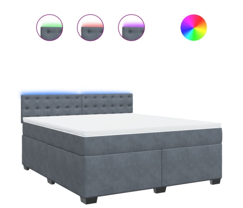Cama box spring con colchón terciopelo gris oscuro 180x200 cm