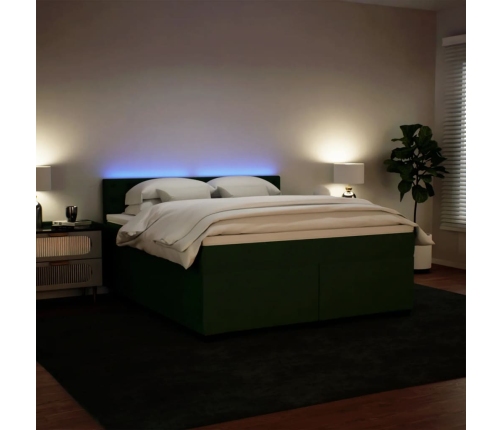 Cama box spring con colchón terciopelo verde oscuro 180x200 cm