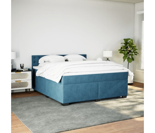 Cama box spring con colchón terciopelo azul 180x200 cm