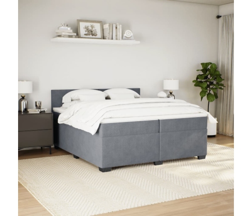 Cama box spring con colchón terciopelo gris oscuro 200x200 cm