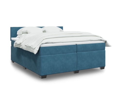 Cama box spring con colchón terciopelo azul 200x200 cm