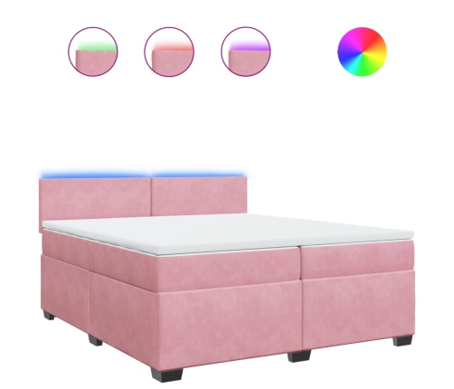 Cama box spring con colchón terciopelo rosa 200x200 cm