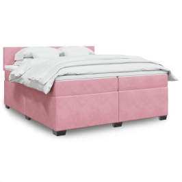 Cama box spring con colchón terciopelo rosa 200x200 cm