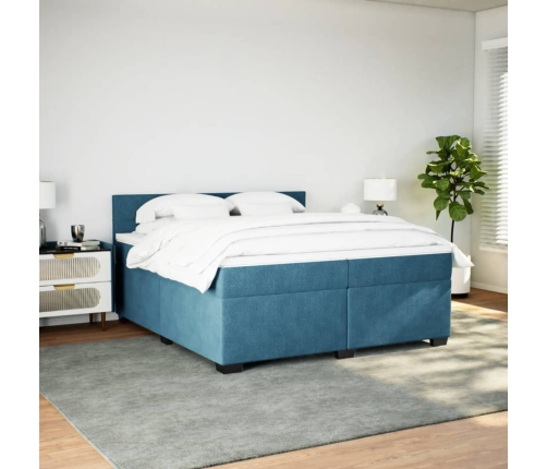 Cama box spring con colchón terciopelo azul 200x200 cm