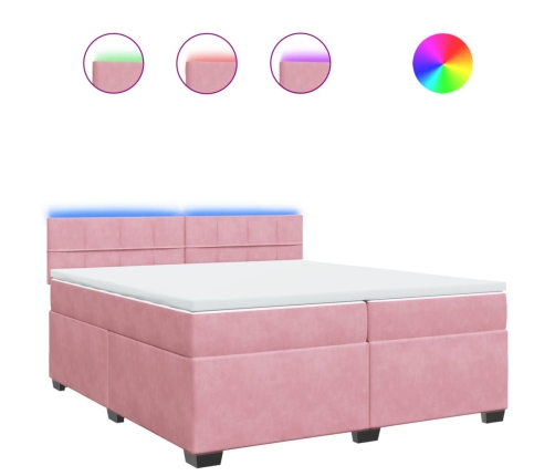 Cama box spring con colchón terciopelo rosa 200x200 cm