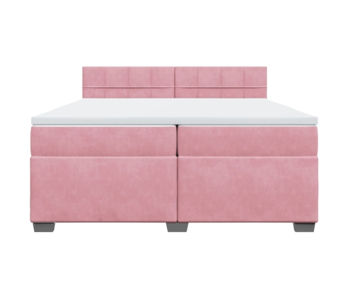 Cama box spring con colchón terciopelo rosa 200x200 cm