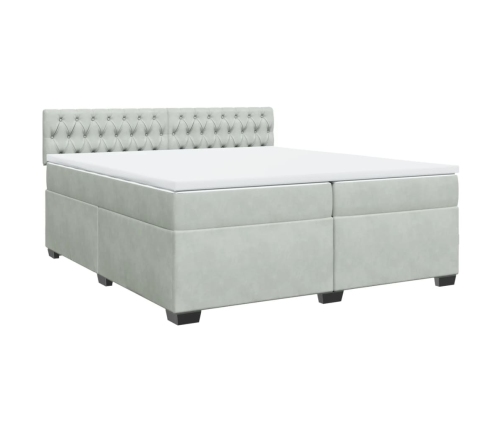 Cama box spring con colchón terciopelo gris claro 200x200 cm