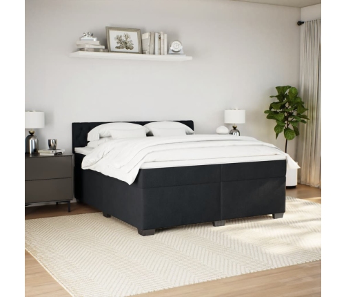 Cama box spring con colchón terciopelo negro 200x200 cm