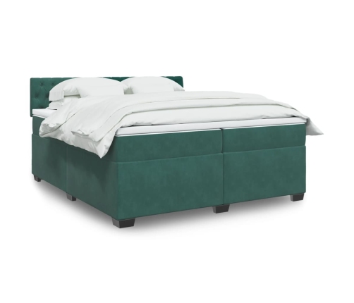 Cama box spring con colchón terciopelo verde oscuro 200x200 cm