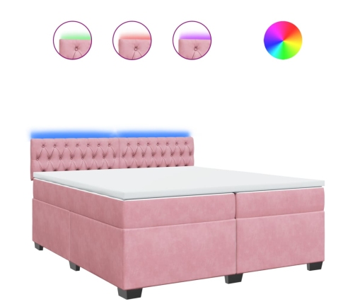 Cama box spring con colchón terciopelo rosa 200x200 cm