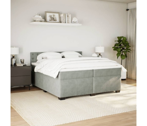 Cama box spring con colchón terciopelo gris claro 200x200 cm