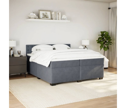 Cama box spring con colchón terciopelo gris oscuro 200x200 cm