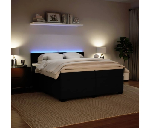 Cama box spring con colchón terciopelo negro 200x200 cm
