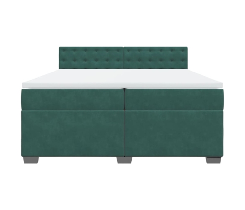 Cama box spring con colchón terciopelo verde oscuro 200x200 cm