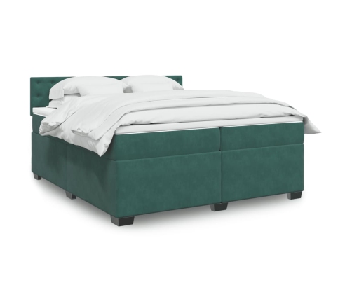 Cama box spring con colchón terciopelo verde oscuro 200x200 cm