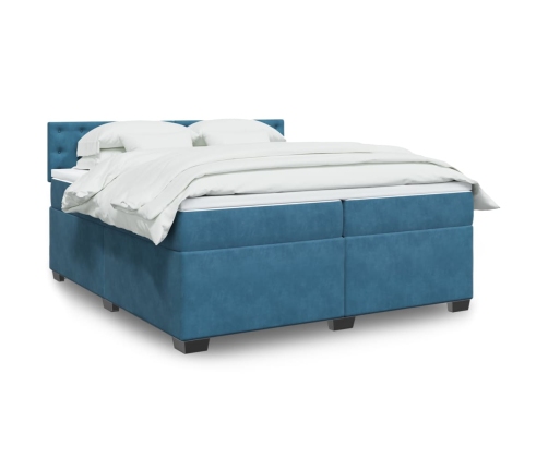 Cama box spring con colchón terciopelo azul 200x200 cm