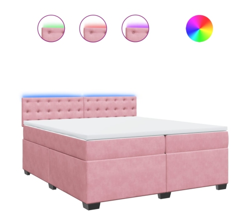 Cama box spring con colchón terciopelo rosa 200x200 cm