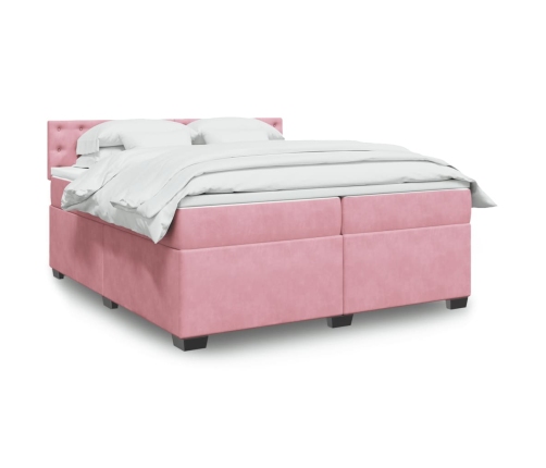 Cama box spring con colchón terciopelo rosa 200x200 cm