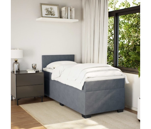 Cama box spring individual con colchón terciopelo gris oscuro