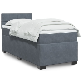 Cama box spring individual con colchón terciopelo gris oscuro